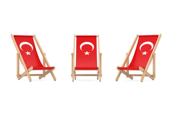 Wooden Beach Chair Turkish Flag Design White Background Rendering — Stock Photo, Image