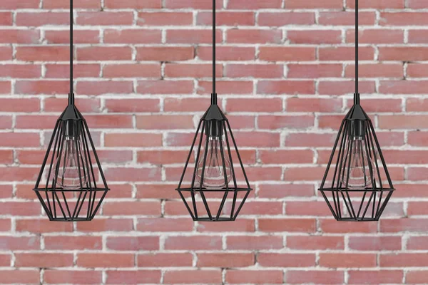 Vintage Osvětlení Dekorativní Stropní Lampy Před Cihlovou Zeď Vykreslování — Stock fotografie