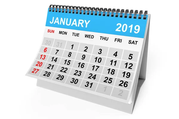 2019 年のカレンダー 白い背景の上 月カレンダーです レンダリング — ストック写真