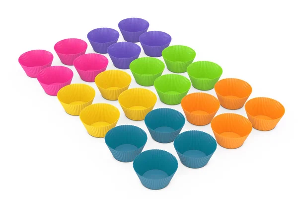 Rows Colorful Cupcake Silicone Cups White Background Rendering — Stock Photo, Image