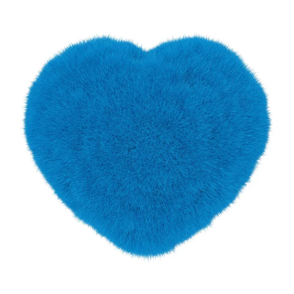 Heart Blue Fur White Background Rendering — Stock Photo, Image