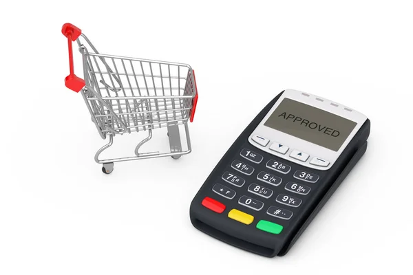 Shopping Cart Nära Pos Terminal Maskin Vit Bakgrund Rendering — Stockfoto