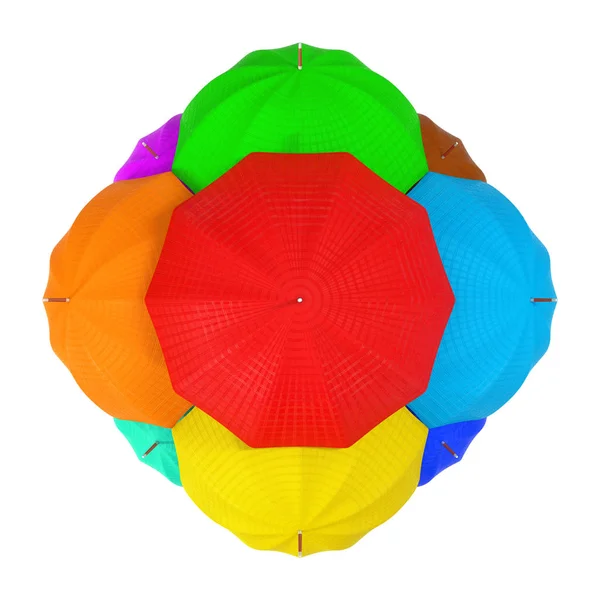 Многие Разноцветные Зонтики Качестве Сферы Белом Фоне Рендеринг — стоковое фото