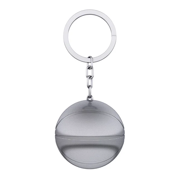 Keychain Ring Chrome Basketball Ball White Background Rendering — Stock Photo, Image