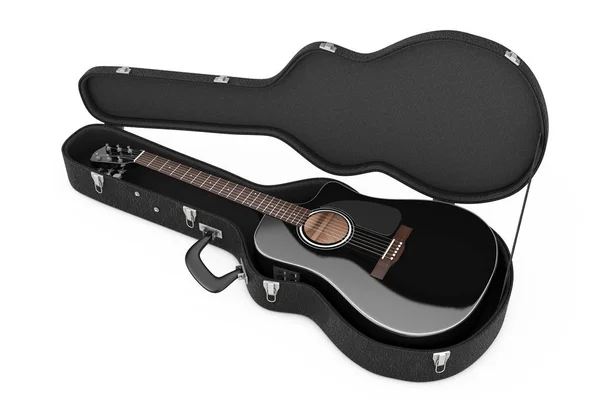 Guitarra Acústica Madera Negra Estuche Duro Cuero Negro Sobre Fondo —  Fotos de Stock