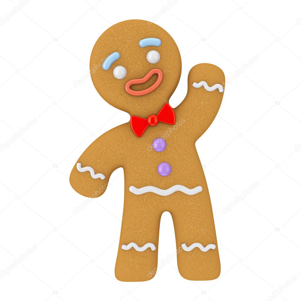Holiday Decorated Classic Gingerbread Man Cookie on a white background. 3d Rendering 