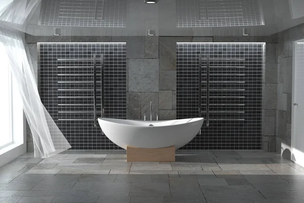 Moderno Bañera Blanca Cuarto Baño Extremo Primer Plano Interior Renderizado —  Fotos de Stock