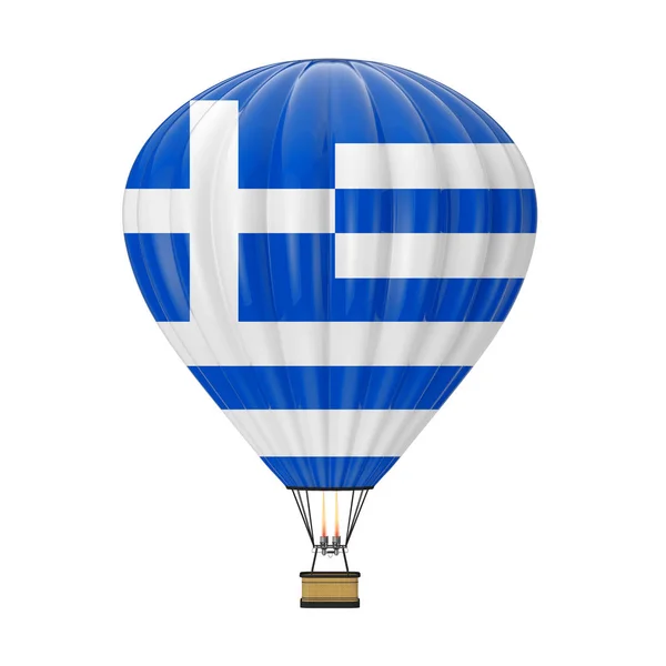 Heißluftballon Mit Griechischer Flagge Auf Weißem Hintergrund Darstellung — Stockfoto