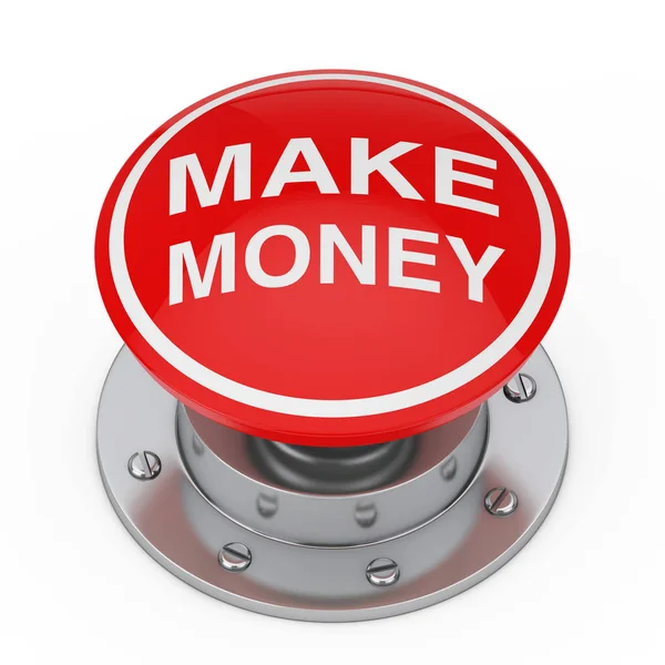 Botão Vermelho Com Fazer Dinheiro Assine Fundo Branco Renderização — Fotografia de Stock