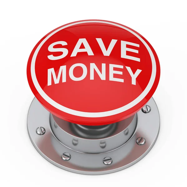 Botão Vermelho Com Salvar Dinheiro Assine Fundo Branco Renderização — Fotografia de Stock