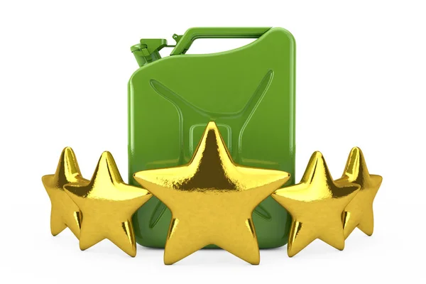 Quality Fuel Concept Green Metal Fuel Jerrycan Five Gold Stars — Stock Photo, Image