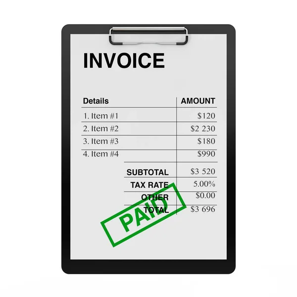 Clipboard Invoice Template Paper White Background Rendering — Stock Photo, Image