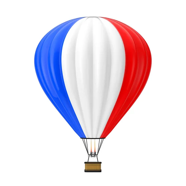 Horkovzdušný Balón Francouzskou Vlajkou Bílém Pozadí Vykreslování — Stock fotografie