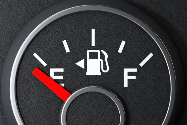 Fuel Dashboard Gauge Showing a Empty Tank on a black background. 3d Rendering