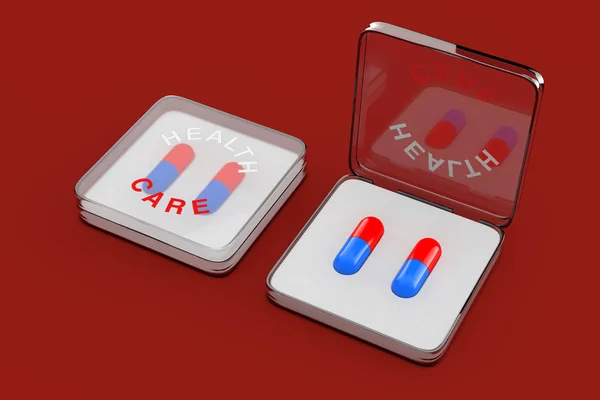 Deux Pilules Soins Santé Capsule Plastique Dur Housse Sur Fond — Photo