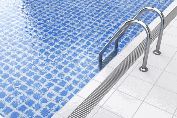 Chrome Swimming Pool Ladder Swimming Pool Interior Extreme Closeup Rendering — Stock Photo, Image