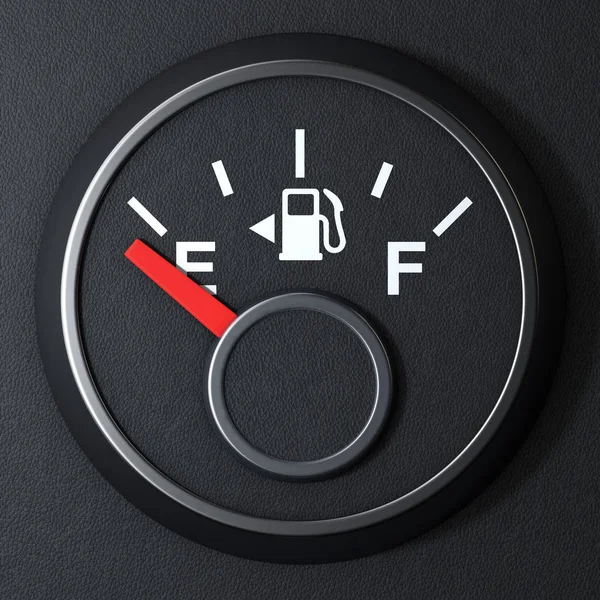 Fuel Dashboard Gauge Showing a Empty Tank on a black background. 3d Rendering