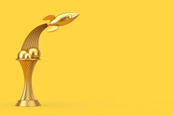 Space Exploration Koncept Golden Award Trophy Flyga Upp Raket Gul — Stockfoto