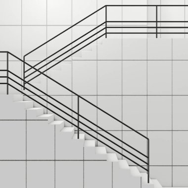 Korkuluk ve Modern bina aşırı closeup merdiven detayları. 3D render 