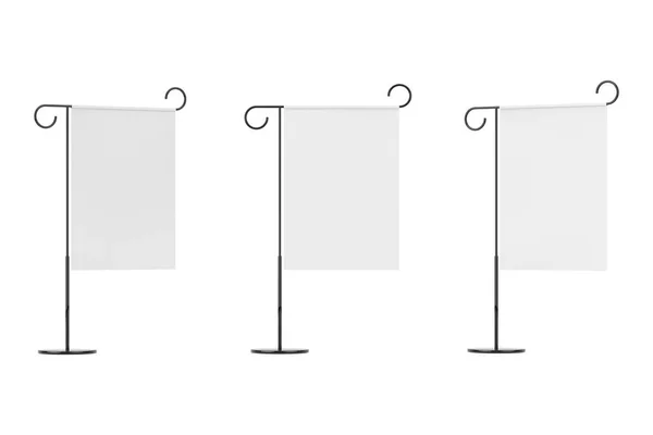 Retro Stílusú Vas Fehér Üres Banner Állvány Jelzőtábla Fehér Alapon — Stock Fotó