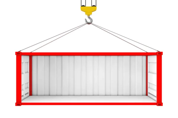 Empty Red Shipping Container Removed Side Wall Transportation Crane Hook — Stock Photo, Image