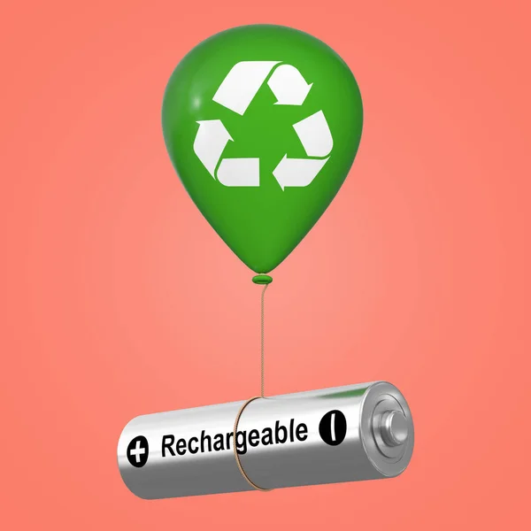 Batterie Rechargeable Flottant Avec Ballon Vert Hellium Avec Eco Recycle — Photo