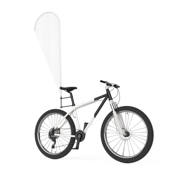 Bicicleta Montaña Con Bandera Blanco Bandera Plumas Promoción Sobre Fondo —  Fotos de Stock