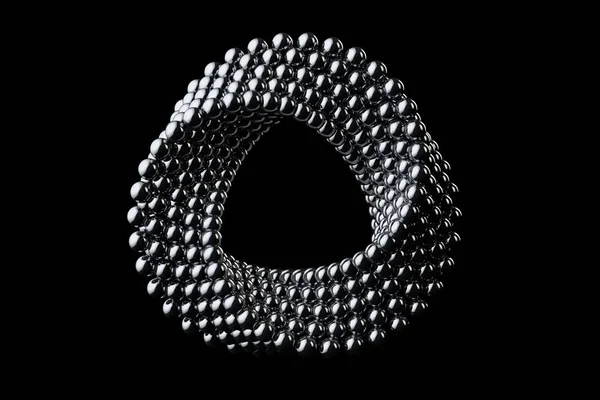 抽象不可能的铬金属环圆形状在黑色背景上的十字帽 — 图库照片