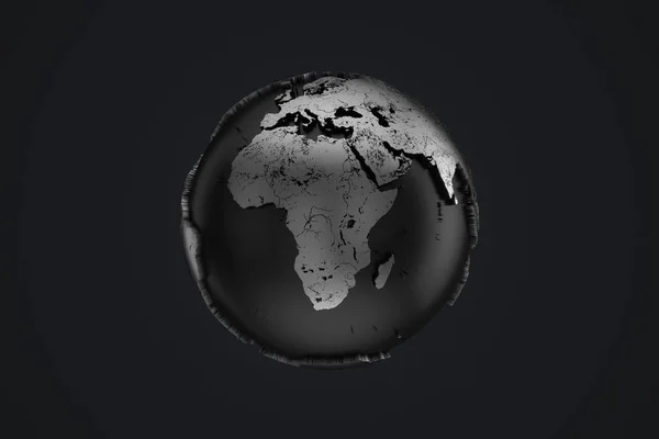 Abstract Metal Earth Globe on a black background. 3d Rendering