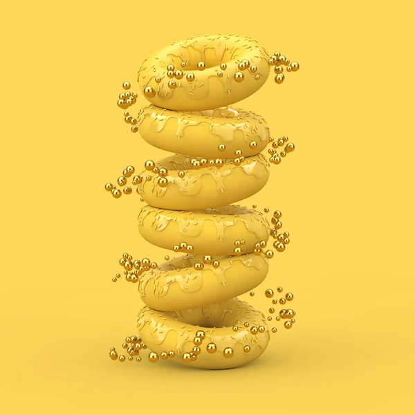 Stapel Abstrakter Großer Gelb Glasierter Donuts Mit Streusel Auf Gelbem — Stockfoto