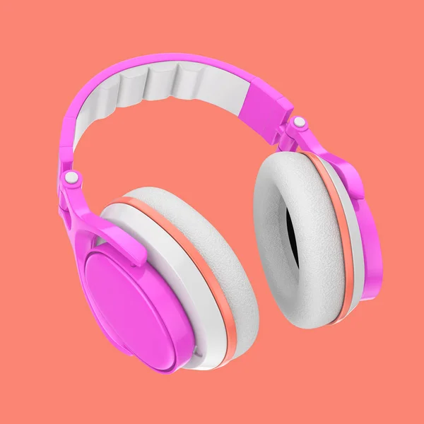 Modern Fun Teenager Headphones Coloridos Fundo Rosa Renderização — Fotografia de Stock