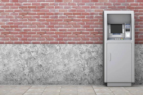 Ταμειακή Μηχανή Τράπεζας Atm Μπροστά Από Τον Τοίχο Από Τούβλα — Φωτογραφία Αρχείου