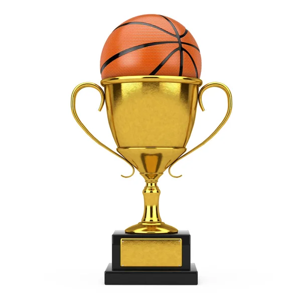 Basket Ball Med Golden Award Trophy Cup Vit Bakgrund Rendering — Stockfoto