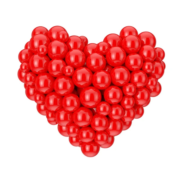 Viele Rote Kugeln Form Eines Liebesherz Symbols Auf Weißem Hintergrund — Stockfoto