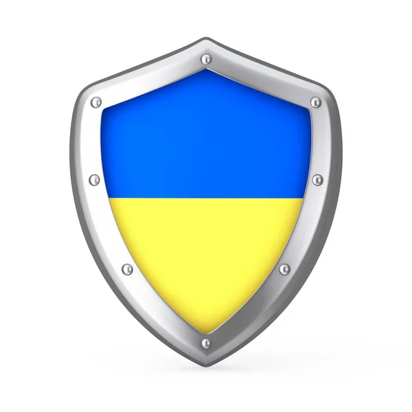 Shield Flag Ukraine White Background Rendering — Stock Photo, Image