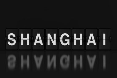 Mekanik Analog Flip saat kurulu ile Shanghai işareti aşırı closeup. 3D render 