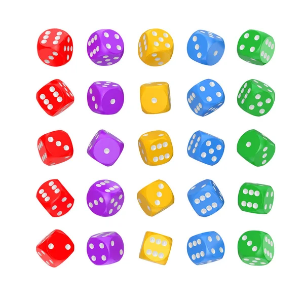 Conceito Jogo Casino Conjunto Cubos Dados Jogos Multicoloridos Posição Diferente — Fotografia de Stock
