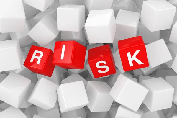 Red Risk Cubes Heap White Blank Cubes Extreme Closeup Rendering — Stock Photo, Image