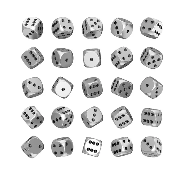Casino Szerencsejáték Koncepció Silver Játék Dobókocka Kocka Differetn Helyzetben Meg — Stock Fotó