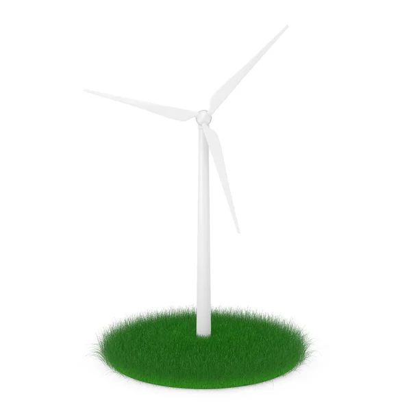 Wind Turbine Windmolen Green Grass Landschap Een Witte Achtergrond Rendering — Stockfoto