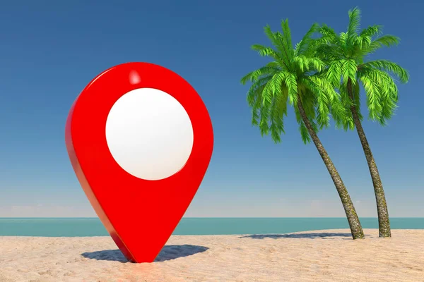 Concepto Turismo Viajes Red Target Pin Pointer Tropical Paradise Beach —  Fotos de Stock