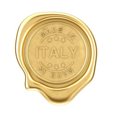 Gold Wax Seal with Made In Italy Sign on a white background. 3d Rendering  clipart