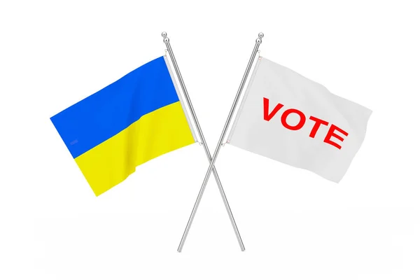 Σημαία Ουκρανίας Και Λευκή Σημαία Ψηφοφορία Σύμβολο Λευκό Φόντο Rendering — Φωτογραφία Αρχείου