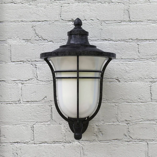 Lanterna Ferro Vintage Luz Parede Pedra Tijolo Extremo Closeup Renderização — Fotografia de Stock