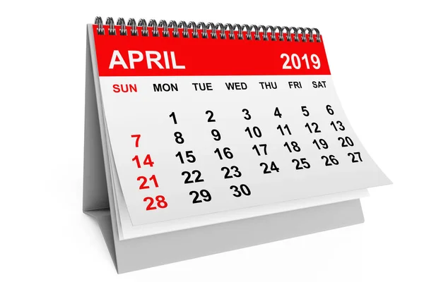 Jahreskalender 2019 April Kalender Auf Weißem Hintergrund Darstellung — Stockfoto