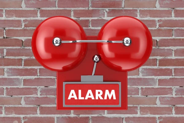 Red Fire Alarm Bell System Brick Wall Background Rendering — Stock Photo, Image
