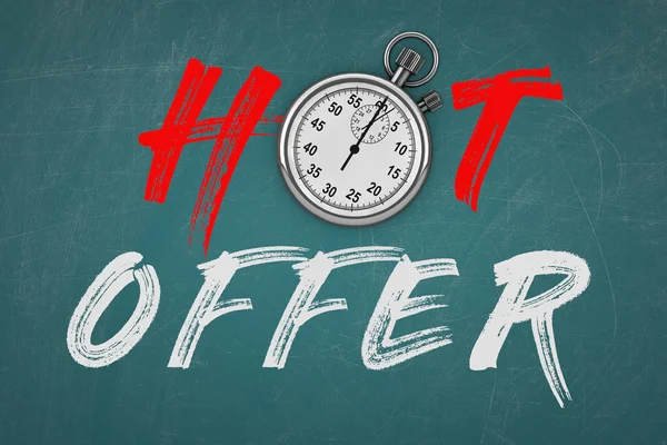 Cronometro Con Hot Offer Sign Sfondo Lavagna Rendering — Foto Stock