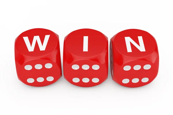 Red Win Dice Cubes White Background Rendering — Stock Photo, Image