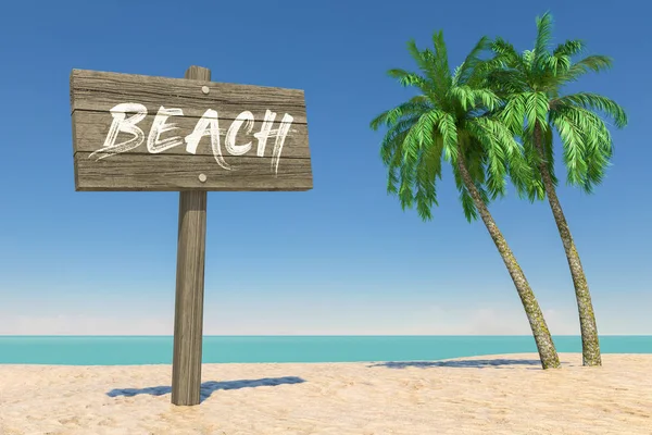 Turismo Concetto Viaggio Segnaletica Direzione Legno Con Beach Sign Tropical — Foto Stock