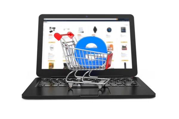 Commerce Concept Shopping Cart Trolley Blue Letter Electronic Commerce Modern — Stock Photo, Image